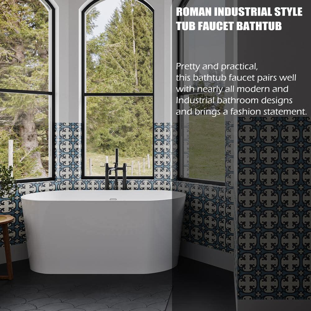 Matte Black Freestanding Floor Mount Tub Faucet with Hand Shower