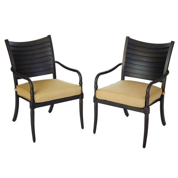 Hampton Bay Madison Patio Dining Chairs with Textured Golden Wheat Cushions (2-Pack)-DISCONTINUED