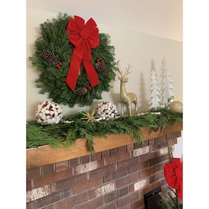 22 in. Live Fraser Fir Decorated Wreath With Bow and 15 ft. Live Cedar Garland Combo
