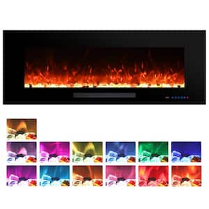 60 in. Electric Fireplace Insert and Wall Mounted, 1500W/750W, 13 Flame Colors, 5 Brightness with Crystal and Logs