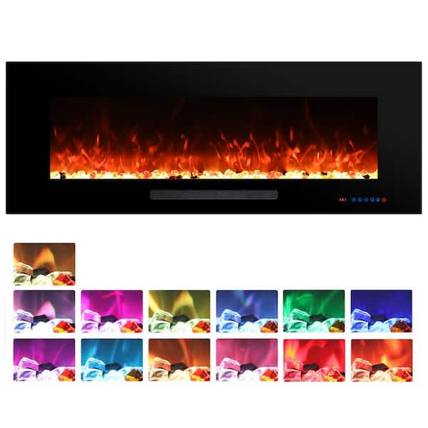 60 in. Electric Fireplace Insert and Wall Mounted, 1500W/750W, 13 Flame Colors, 5 Brightness with Crystal and Logs