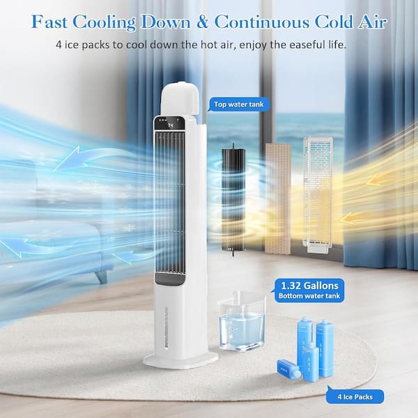 41 in. 3-Speeds Tower Fan-Portable Evaporative Air Cooler in white