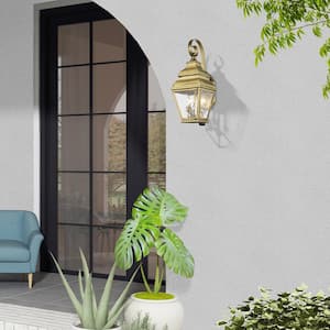 Millstone 21.5 in. 2-Light Antique Brass Outdoor Hardwired Wall Lantern Sconce with No Bulbs Included