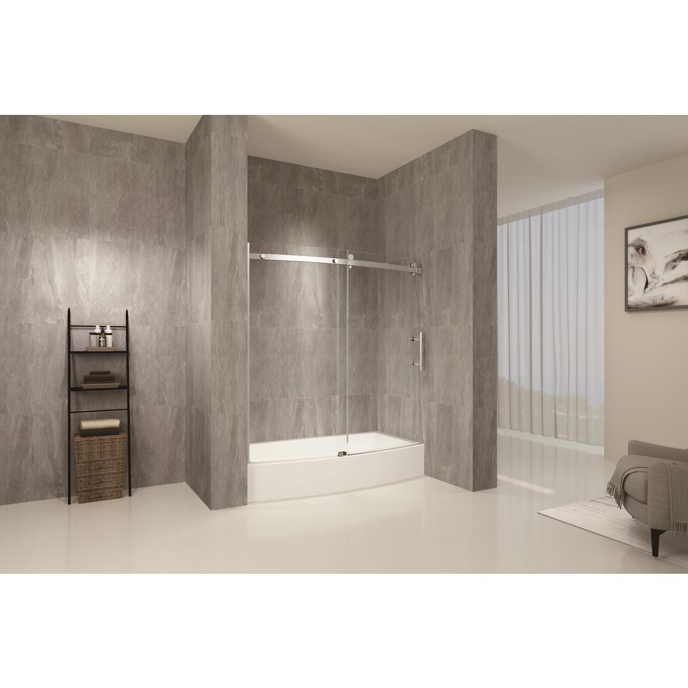 Hlihome 60 in. W x 58.5 in. H Sliding Frameless Tub Door in Chrome