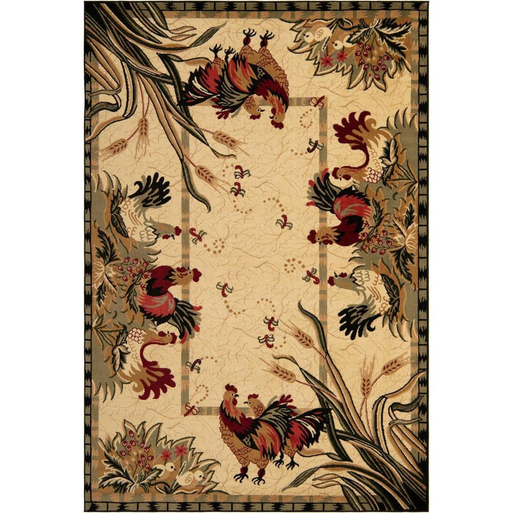Pastoral Cream 7'x10' Floral & Fauna Synthetic Area Rug