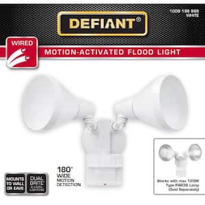 PAR 180-Degree White Motion Activated Wired Outdoor 2-Head Dusk-to-Dawn Security Flood Light