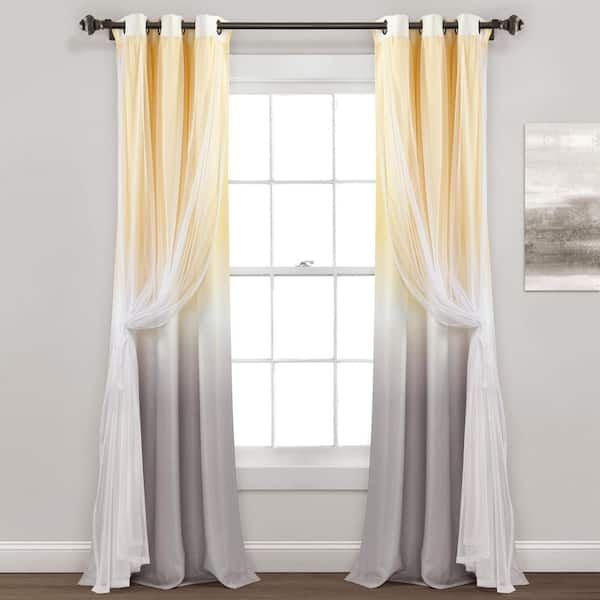 HOMEBOUTIQUE Umbre Fiesta 38 in. W x 84 in. L Sheer Light Filtering Window Curtain Panel with Yellow/Gray Single