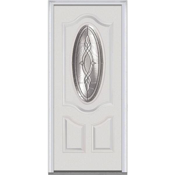 MMI Door 36 in. x 80 in. Brentwood Left-Hand 3/4 Oval Lite 2-Panel Deluxe Classic Primed Fiberglass Smooth Prehung Front Door