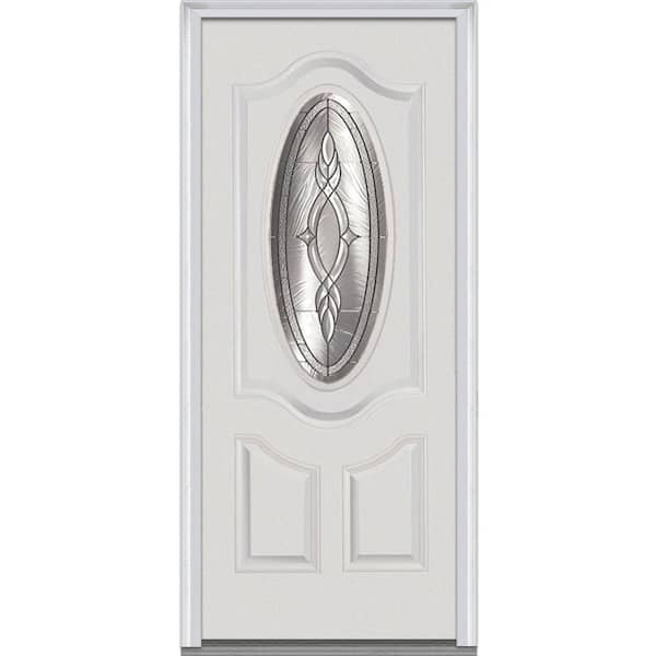 MMI Door 36 in. x 80 in. Brentwood Right-Hand 3/4 Oval Lite 2-Panel Deluxe Classic Primed Fiberglass Smooth Prehung Front Door