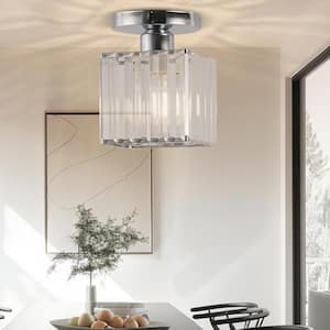 5.5 in. 1-Light Chrome Square Crystal Semi Flush Mount Ceiling Light for Foyer Closet Entryway Kitchen Bedroom