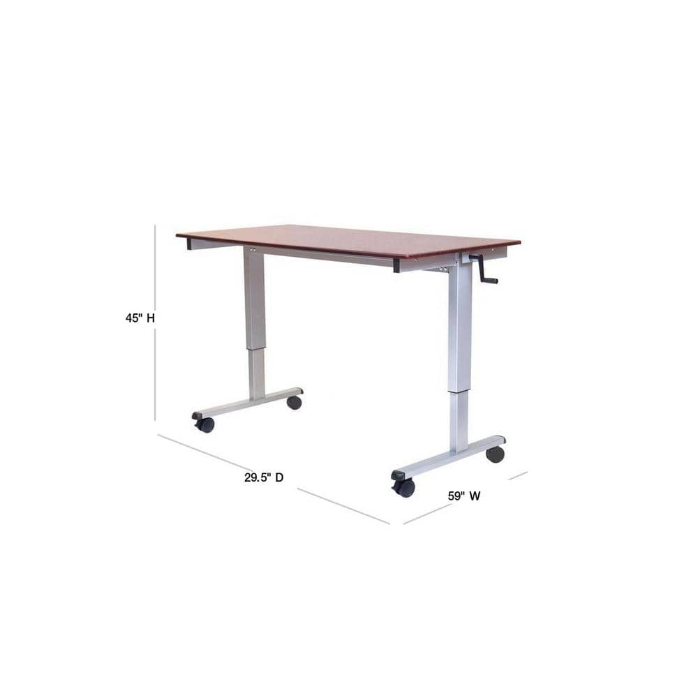 Adjustable Height 59'' Black and Silver Standing Desk with Lockable Casters
