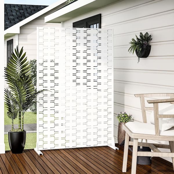 Lirago 72 in. x 47 in. White Privacy Screen Galvanized Freestanding Panel