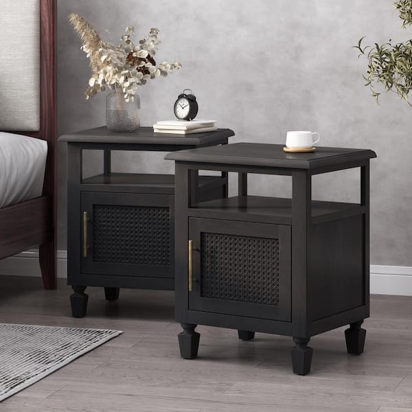 Noble House Trillium Dark Gray Nightstand with Cabinet (Set of 2) 24 in. H x 19.5 in. W x 15.75 in. D