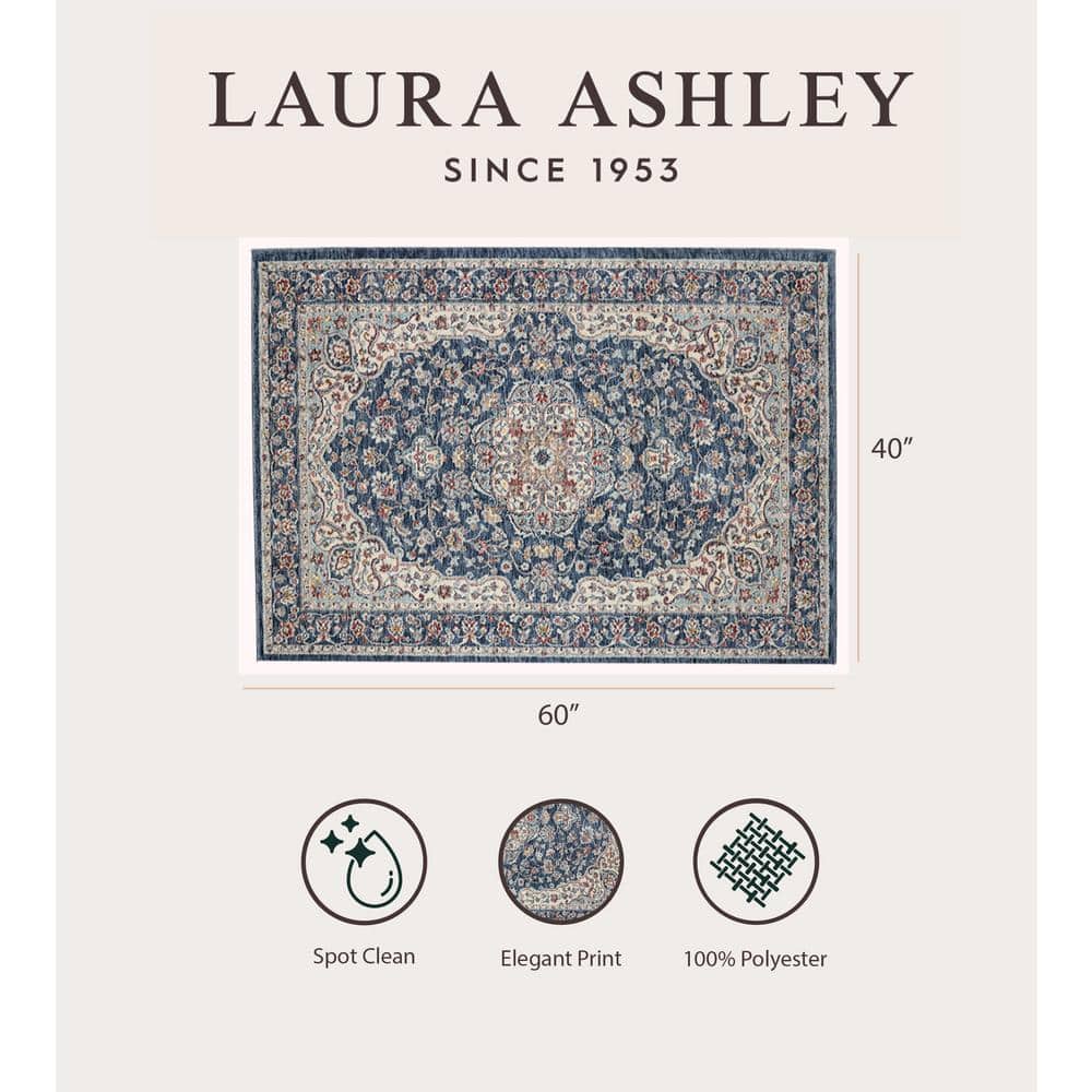 Navy and Cream Rectangular Chenille Medallion Area Rug