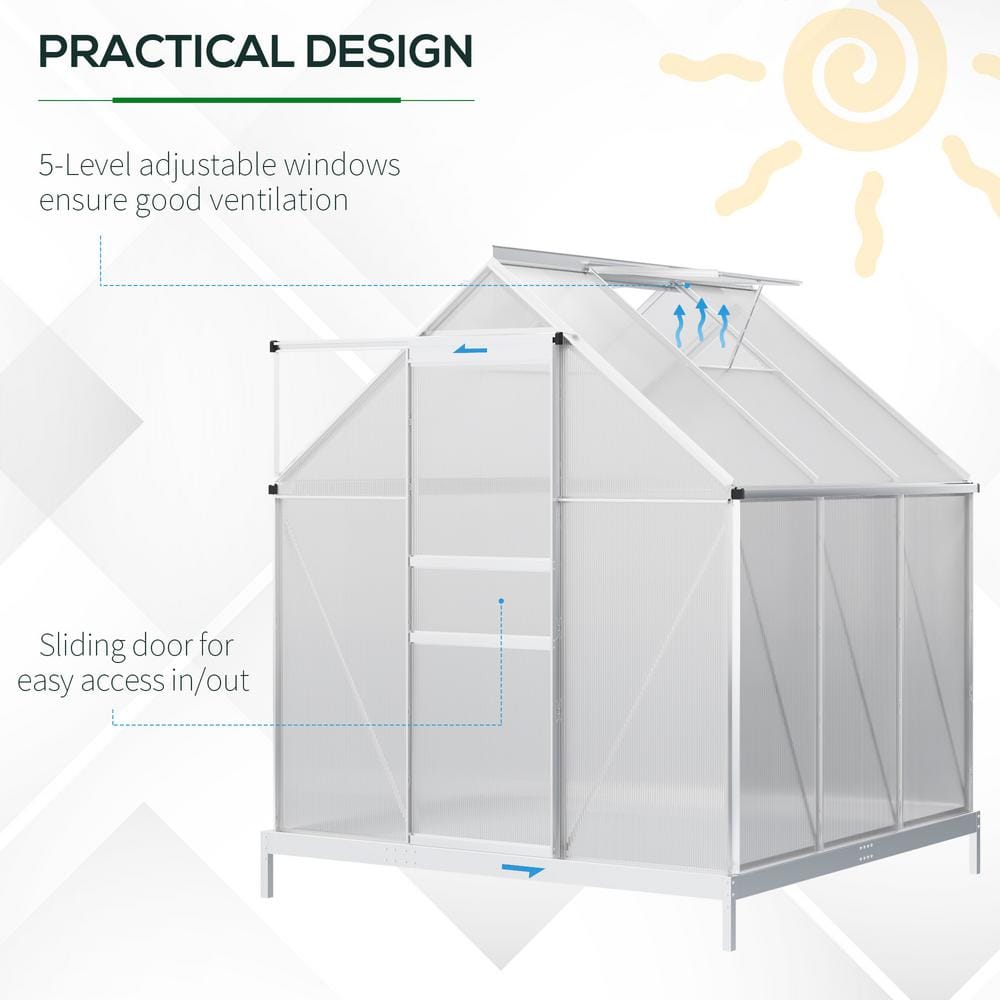 Silver Aluminum Polycarbonate Walk-In Garden Greenhouse Kit