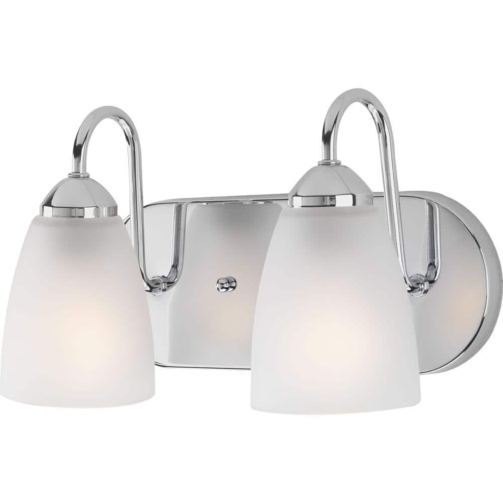 Polished Chrome 2-Light Bath Bracket with Etched Glass Shades