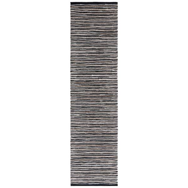 Vintage Leather 2 ft. x 9 ft. Black/Ivory Striped Runner Rug