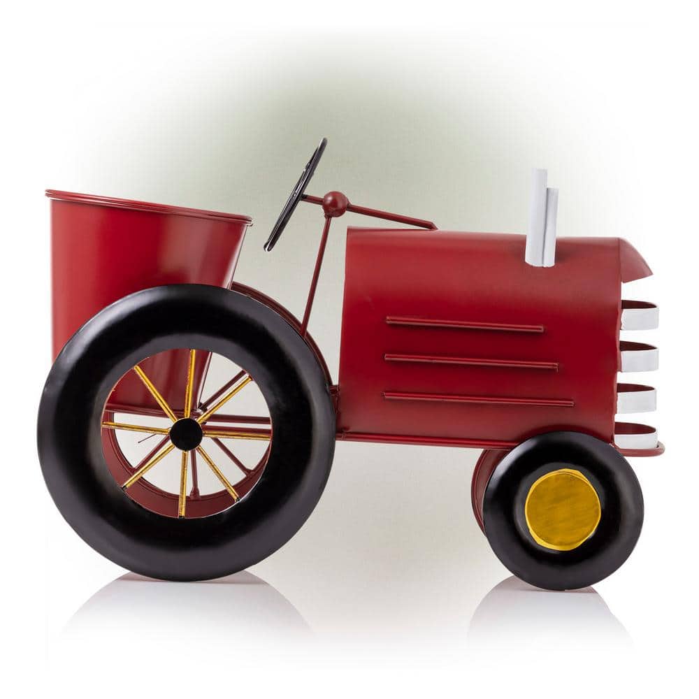 Red Metal Tractor Planter with Stand for Indoor/Outdoor Use