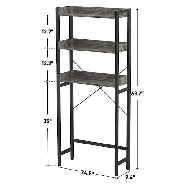 Cubilan 24.8 in. W x 63.7 in. H x 9.4 in. D Gray Bathroom Over-the-Toilet Storage with 3-Tier Shelves and 4-Hooks