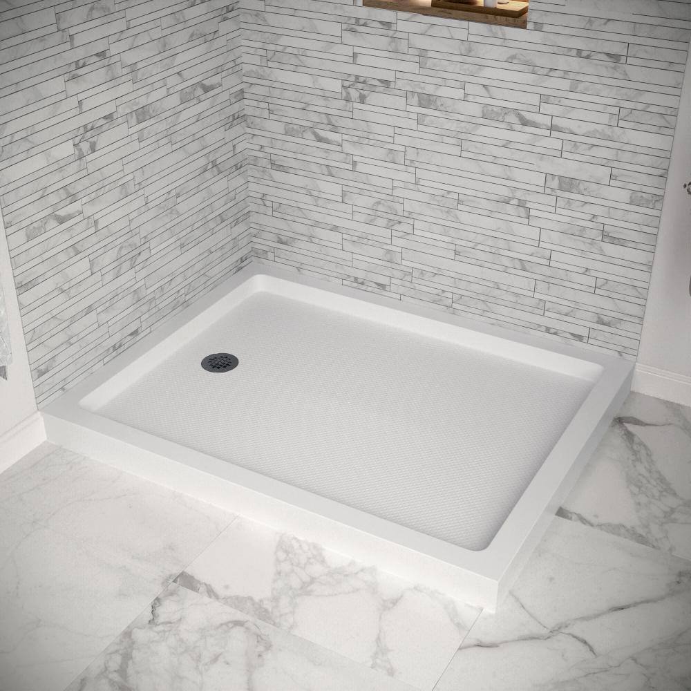 Glossy White Rectangular Acrylic Shower Base with Drain