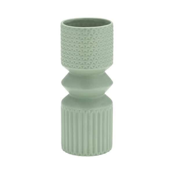 10 in. Dark Sage Green Stoneware Mallet Decorative Vase