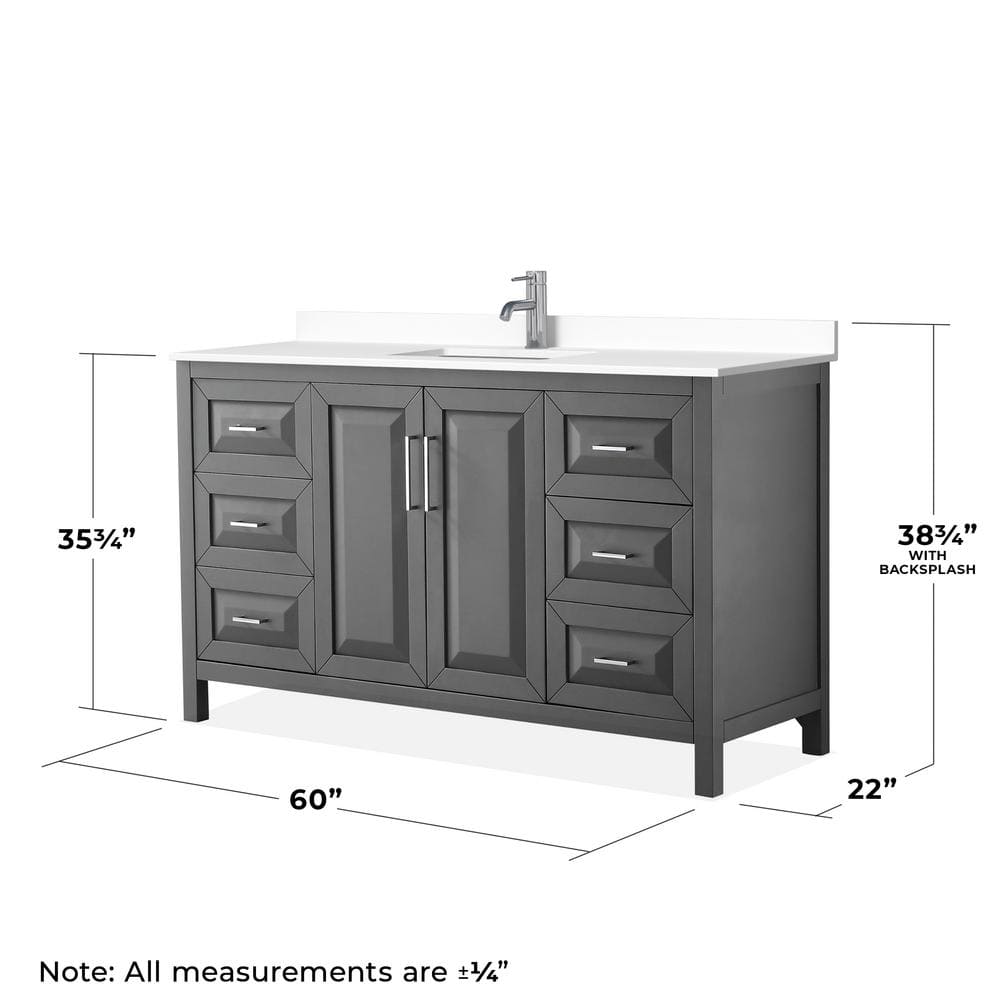 Daria 60'' Dark Gray Single Bathroom Vanity with Marble Top and Mirror