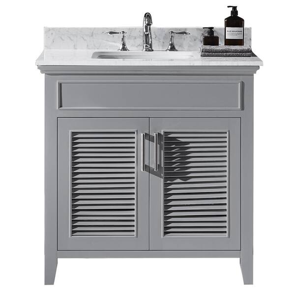 Exclusive Heritage Elise 36 in. W x 22 in. D x 34.21 in. H Bath Vanity in Taupe Grey with Marble Vanity Top in White with White Basin