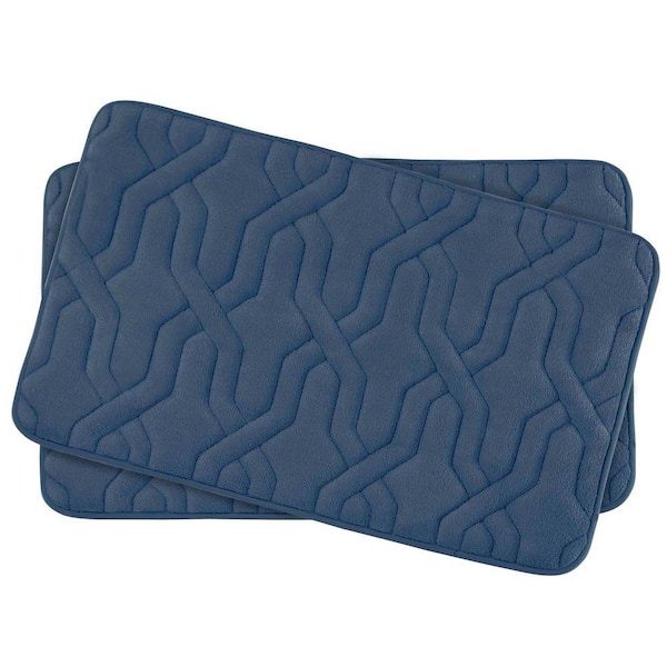 BounceComfort Drona Dusty Blue 17 in. x 24 in. Memory Foam 2-Piece Bath Mat Set