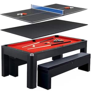 Park Avenue 7 ft. Pool Table Tennis Combination with Dining Top, 2 Storage Benches and Free Accessories