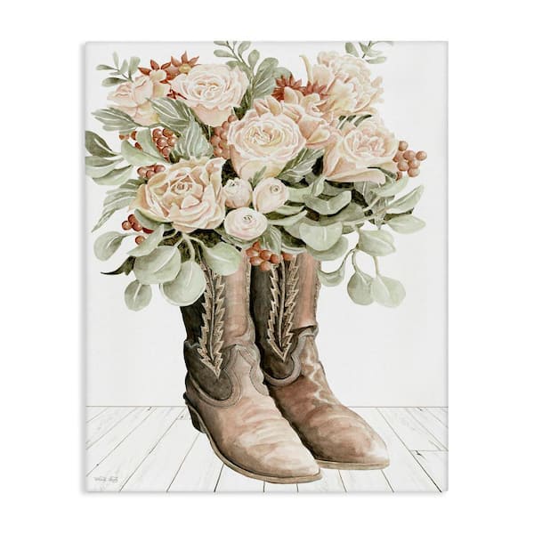 Stupell Industries Chic Bouquet Boots by Cindy Jacobs Unframed Nature Graphic Art Print 40 in. x 30 in.