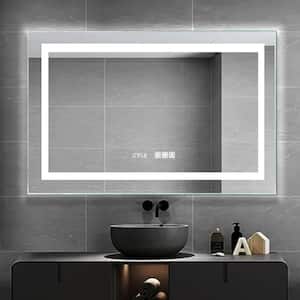 40 in. W x 24 in. H Medium Rectangular Frameless Anti-Fog Wall Bathroom Vanity Mirror Dimming Clocks and Fahrenheit