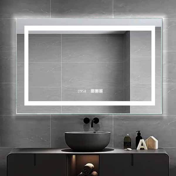 Lonni 40 in. W x 24 in. H Medium Rectangular Frameless Anti-Fog Wall Bathroom Vanity Mirror Dimming Clocks and Fahrenheit
