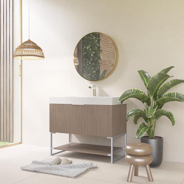 36 in. W x 20 in. D x 33 in. H Single Sink Freestanding Bath Vanity in Brown Oak with White Acrylic Top