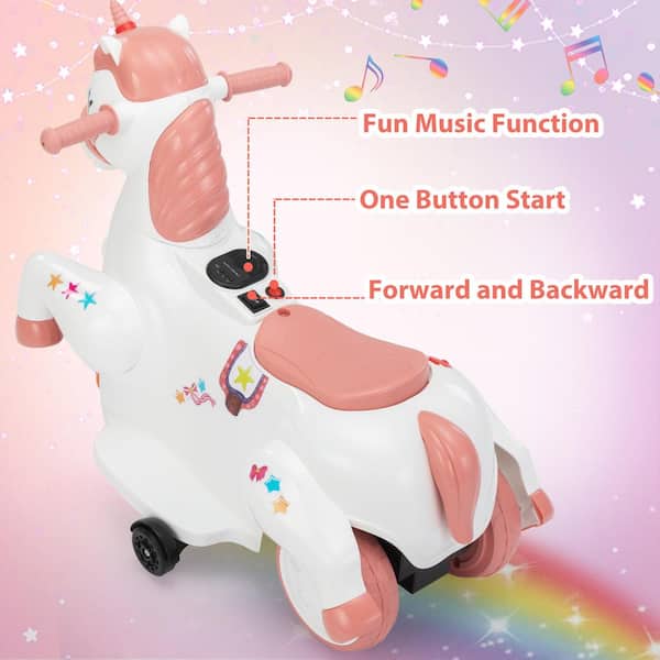 TOBBI 6-Volt Ride-On Unicorn Toy Riding Pony Rocking Horse