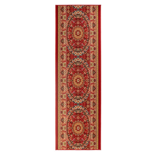 Medallion Oriental Cut to Size Red Color 36" Width x Your Choice Length Custom Size Slip Resistant Rubber Runner Rug