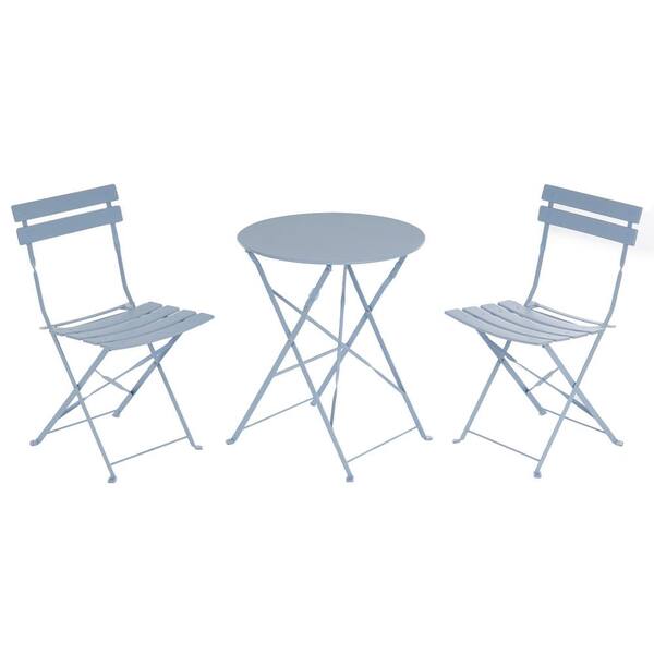 WELLFOR Light Blue 3-Piece Folding Metal Outdoor Bistro Set