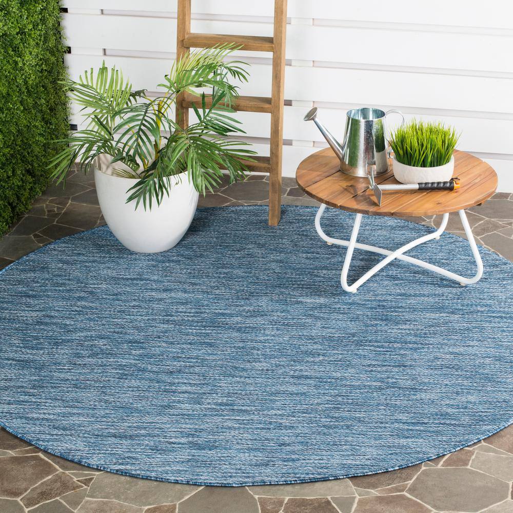 Courtyard Navy 47" Round Synthetic Indoor/Outdoor Area Rug