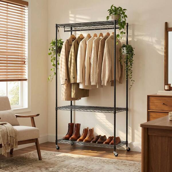 洋服 棚 Siavonce 35 in. W x 73 in. H Rolling Metal Garment Clothes Rack