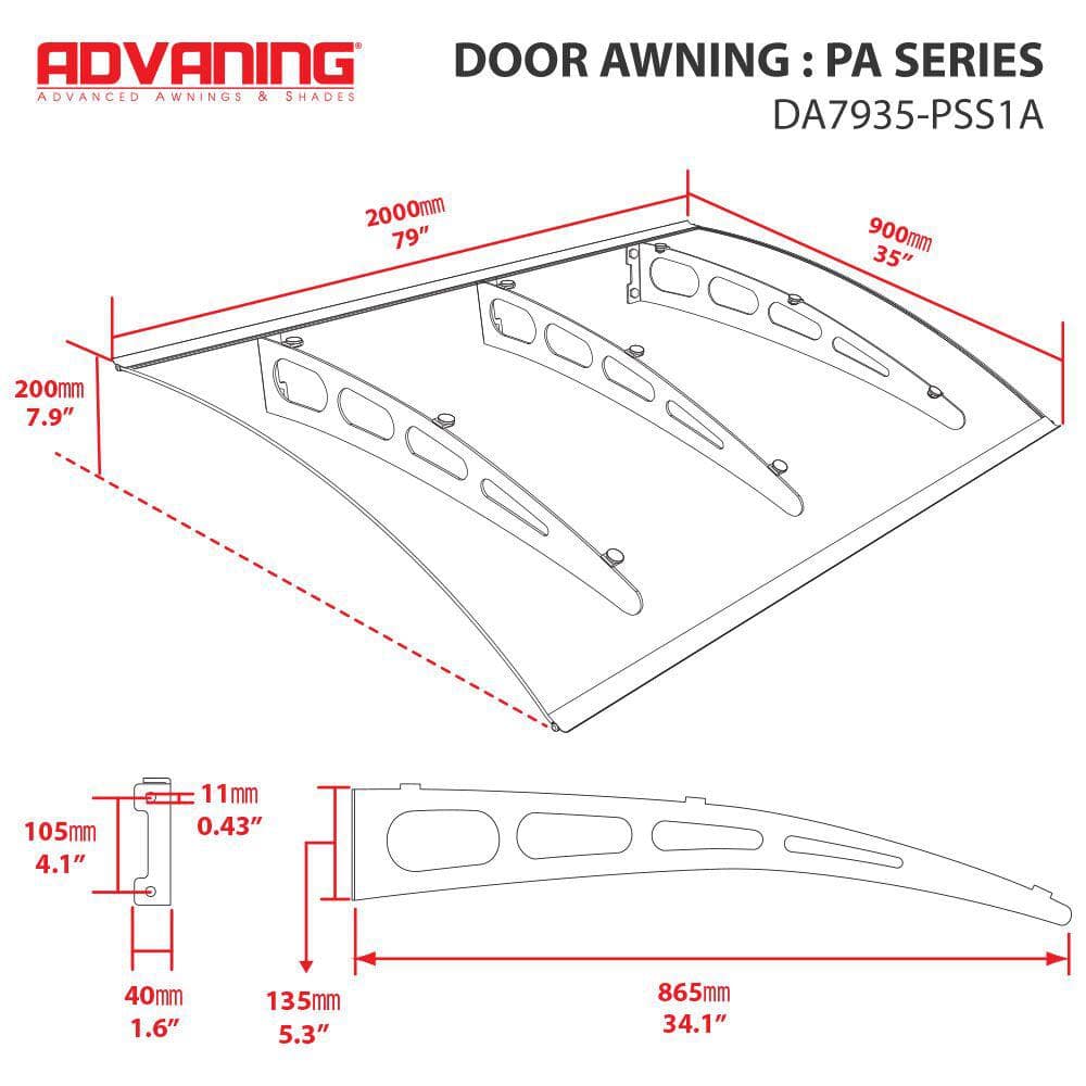 Tinted Polycarbonate and Aluminum Fixed Door Awning