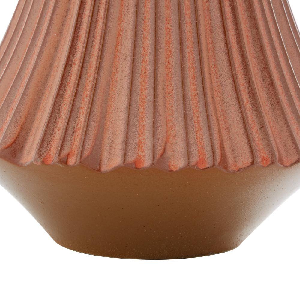 Elegant Orange Ribbed Ceramic Table Vase 9" x 13"