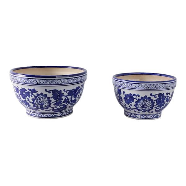 Liv & Skye 9 in. and 11 in. Blue Ceramic Bowl Chinoiserie