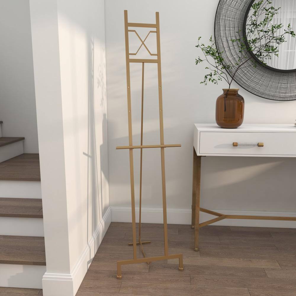 Gold Adjustable Metal Floor Easel with Chain Support