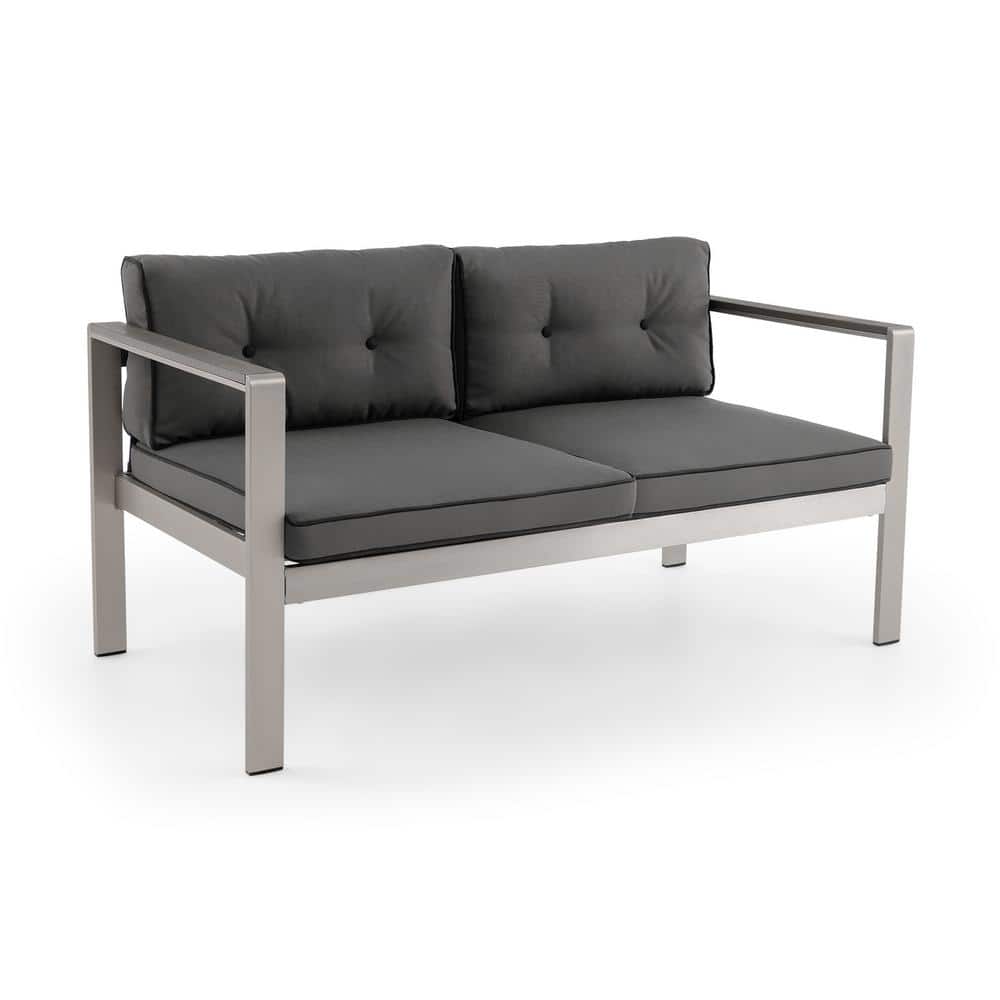 54 in. L Silver Aluminum Contemporary Outdoor Loveseat with Gray Cushion Olefin Fabric price history on PriceWatchPro