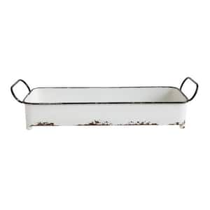 Decorative Metal Tray with 2 Handles in Distressed White and Black