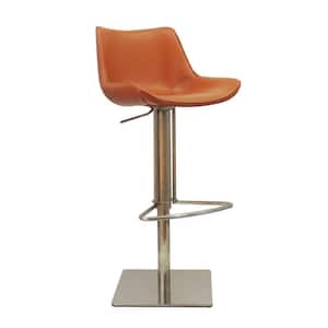 31 in. Orange Low Back Wood Frame Counter Barstool with Vegan Faux Leather Seat