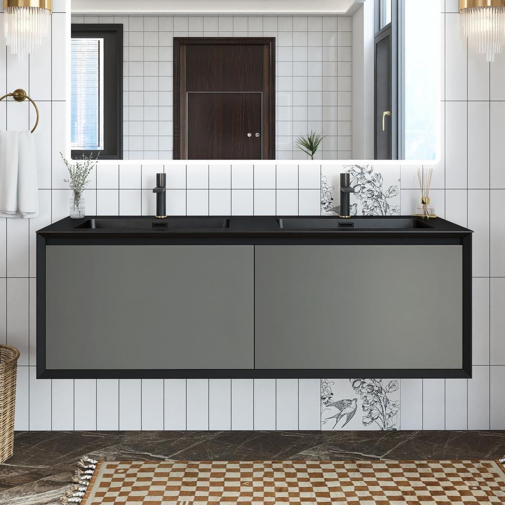 60 in. W x 21 in. D x 22 in. H Wall Mounted Bath Vanity in Armani Grey with