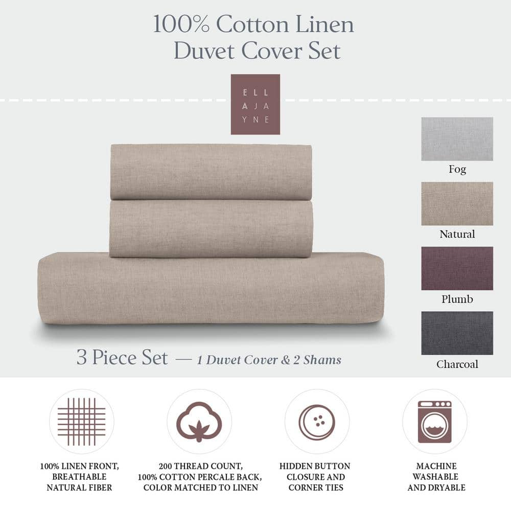 Natural Linen Cotton California King Duvet Cover Set