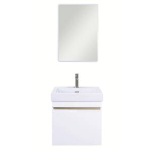22 in. Bath Vanity in Glossy White with Ceramic Vanity Top in White with White Basin and Mirror