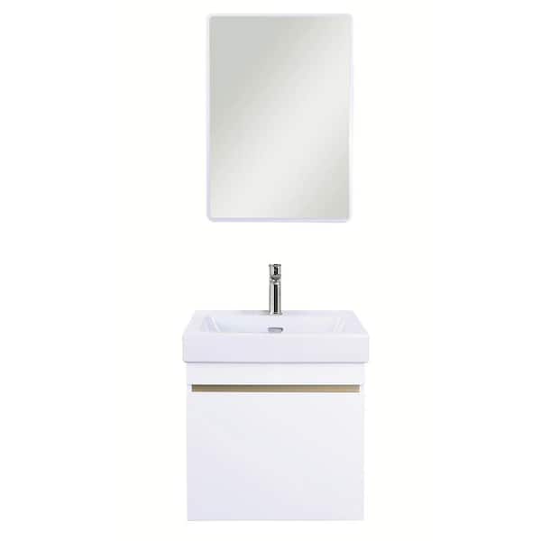 innoci-usa 22 in. Bath Vanity in Glossy White with Ceramic Vanity Top in White with White Basin and Mirror