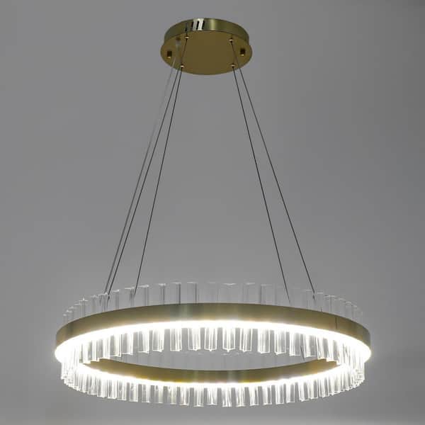 OUKANING 31.5 in. 1 Light 3-Color Integrated LED Gold Modern